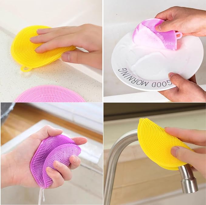 Silicone Dish Scrubber, 12 Count Silicone Sponge Dish Brush, Food Grade BPA Free Reusable Rubber Sponges Dishwasher Safe and Dry Fast, for Kitchen Dish Dishes Fruits Vegetables Washing and Cleaning.