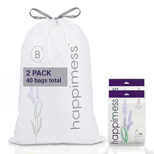 happimess 20-Count Lavender Scented 5.3 Gal Trash Bags, White, Pack of 2 | Kitchen Can Liners, Drawstring, Heavy Duty MDPE Plastic, Tear-Resistant, Recyclable, Custom Fit, Odor Control