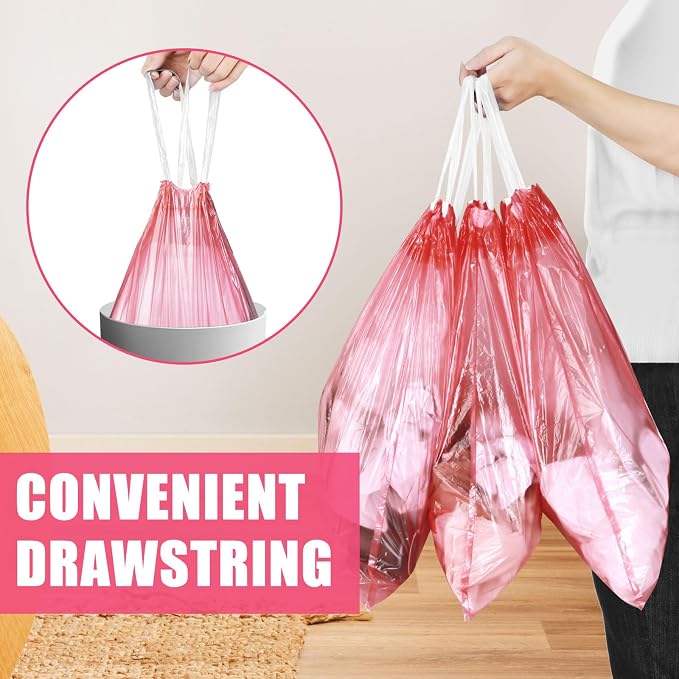 Small Trash Bags, 100 Count 4 Gallon Drawstring, Red | Tear-Free, Unscented, Small Garbage Bags, For Bathroom Kitchen Office Bedroom
