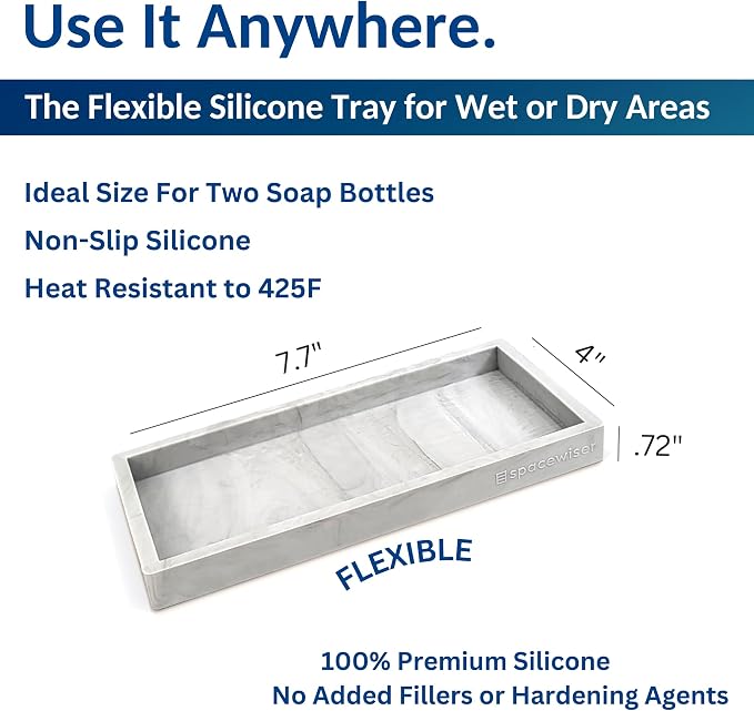 Spacewiser Countertop & Vanity Silicone Tray – 2 PC Small 7.7" Soap Tray | Kitchen Soap Tray Set, Dish Soap Tray for Kitchen Counter, Kitchen Sink Tray, Silicone Soap Dispenser Tray & Sponge Holder