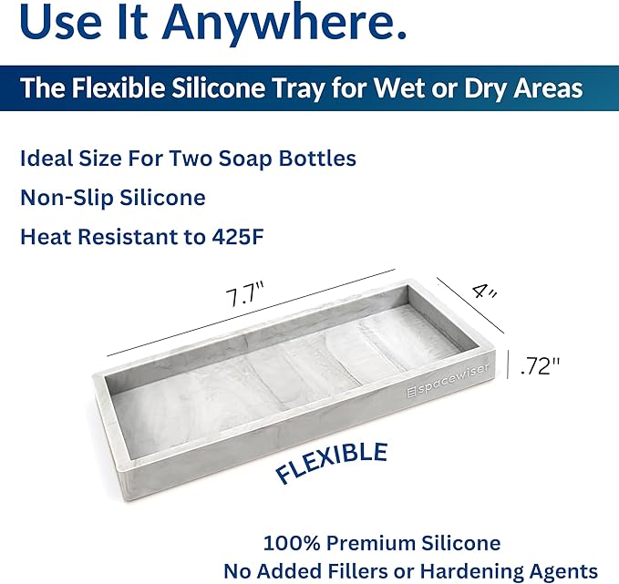 Spacewiser Countertop & Vanity Silicone Tray - Small 7.7" Kitchen Soap Tray | Kitchen Sink Soap Tray, Dish Soap Tray for Kitchen Counter, Bathroom Tray, Silicone Soap Dispenser Tray & Sponge Holder