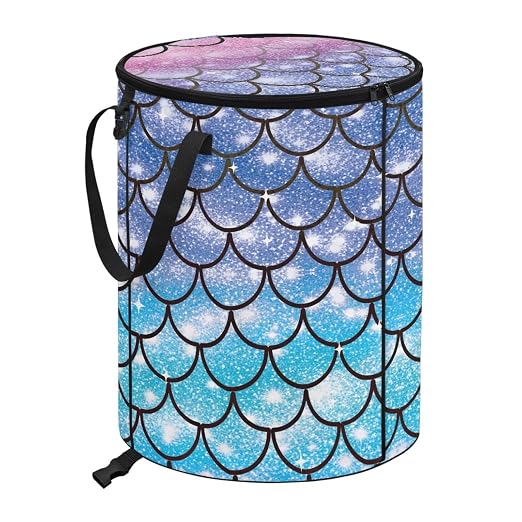 BIGCARJOB Blue Scale Foldable Trash Can Outside Waste Basket Bin Water Resistant Garbage Bag 22.83x17.71 Recycling Bin Trash Can with Lid and Clip(23 Gallons)