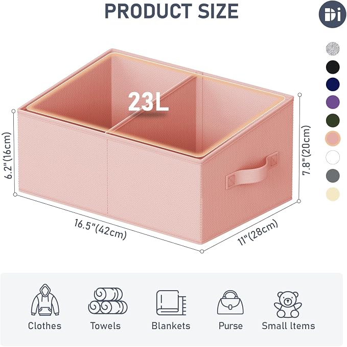 DIMJ Large Closet Shelf Organizer Bins 8 Packs with Handles and Divider, Fabric Trapezoid Storage Baskets, Foldable Clothes Containers Box for Shelf, Towel, Book, Toy, Purse, Hats, Pink