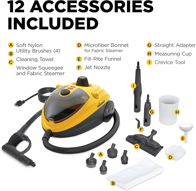 Wagner Spraytech 905e Auto Steam Cleaner, 12 Accessories for Cars | Multipurpose 905e steam cleaner includes 12 accessories for vehicle and household cleaning.