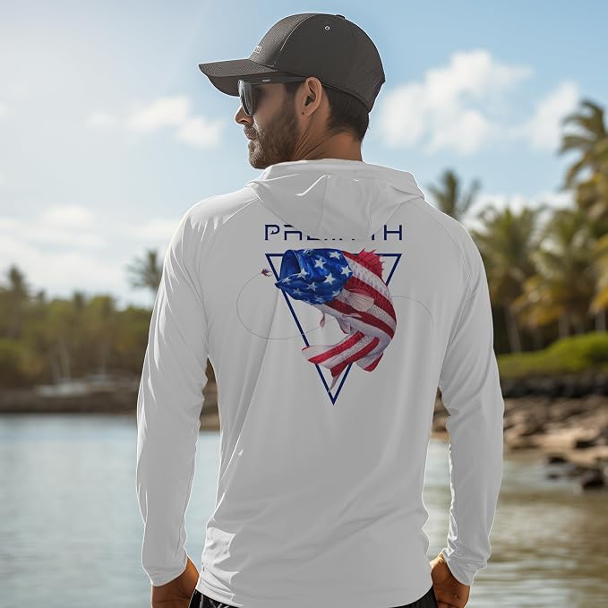 Palmyth Men's Fishing Hoodie UPF 50+ Long Sleeve with Face Mask Neck Gaiter | Zipper Pocket, Thumb Loops, Quick-Dry, Side Mesh Panels, Lens Cleaning Cloth