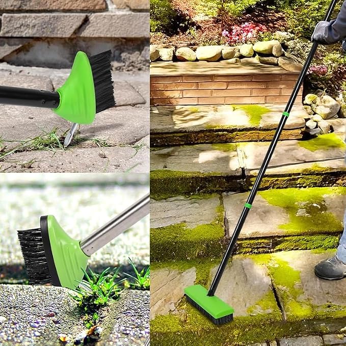 Saker 3 in 1 Weeding Wire Metal Brush Tools,3-in-1 Long Handle Surface Cleaning Brush, Steel Bristle Scrub Tool for Patio, Paving, & Pool Areas (1 Set)