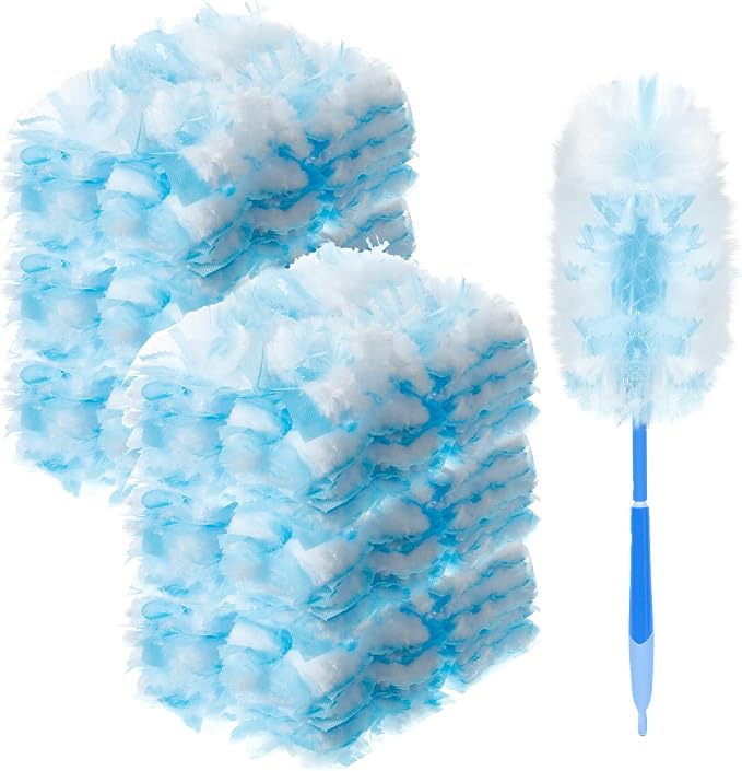 Vesici 300 Pcs Duster Refills Compatible with Swiffer Dusters Bulk Disposable Replacement Thickened with 1 Handle Heavy Duty for Cleaning, Office (Blue)