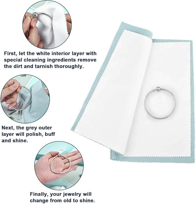 SEVENWELL Silver Polishing Cloth, 2PCS Large Jewelry Cleaning Cloths | Dual-Layer Cleaning, Large 10" × 12", Reusable, Removes Tarnish, Restores Shine, For Sterling Silver, Gold & Platinum