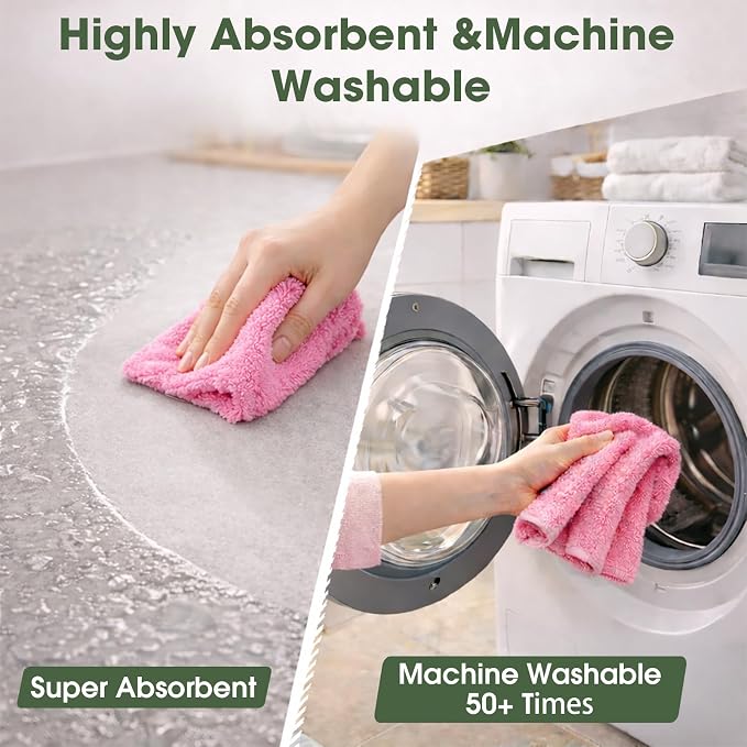 Reusable Microfiber Cloth Roll - 100 Pack, 12"x12" Washable Tear-Away Towels. Fits Paper Towel Holders. Lint-Free & Streak-Free Rags for Kitchen, Glass, Cars, Electronics (Pink)