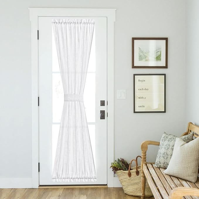 NICETOWN Sheer Door Curtains for Doorway, Privacy Curtain 80 inch Long | Light Blocking Back Door Curtain, Temporary Window Shade for Bathroom Office Hotel with Tieback, 1 Panel, 36" W, White