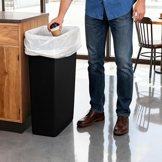 PLASTIC PRINCE 23 Gallon Slim Trash Can Kitchen, Commercial Tall Trash Bin Narrow, Rectangular Slim Jim Skinny Garbage Can for Home Garage Cabinet Restaurant, 2 Pack, Black