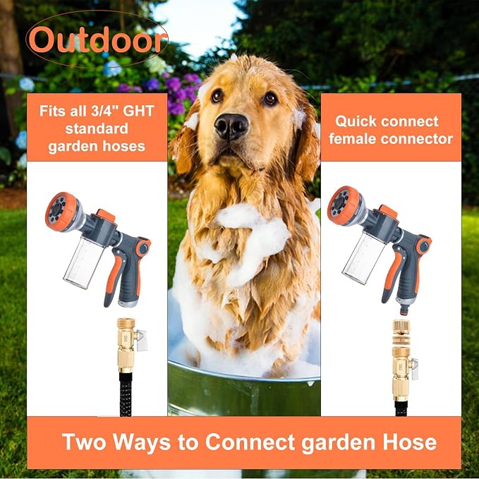 8-in-1 Dog Washing Hose Attachment with Soap Dispenser for Pets | 3.5oz Integrated Foam Water Design, Multi-scene Household Indoor& Outdoor Tool, Labor-saving Ergonomic Handheld Grip