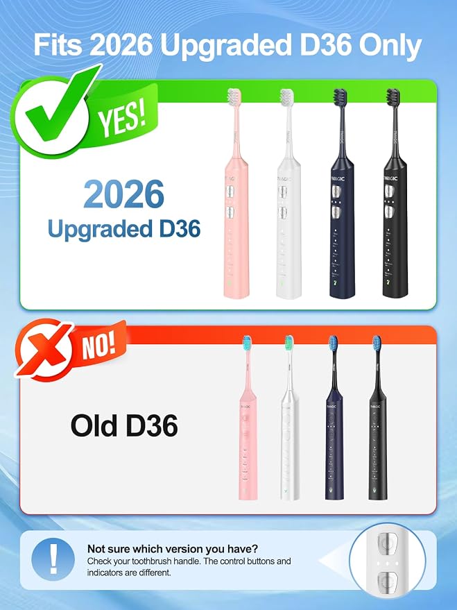 7MAGIC Model D36 Electric Toothbrush Replacement Brush Heads for Deep Cleaning, Durable and Effective, 2-Pack (Black)