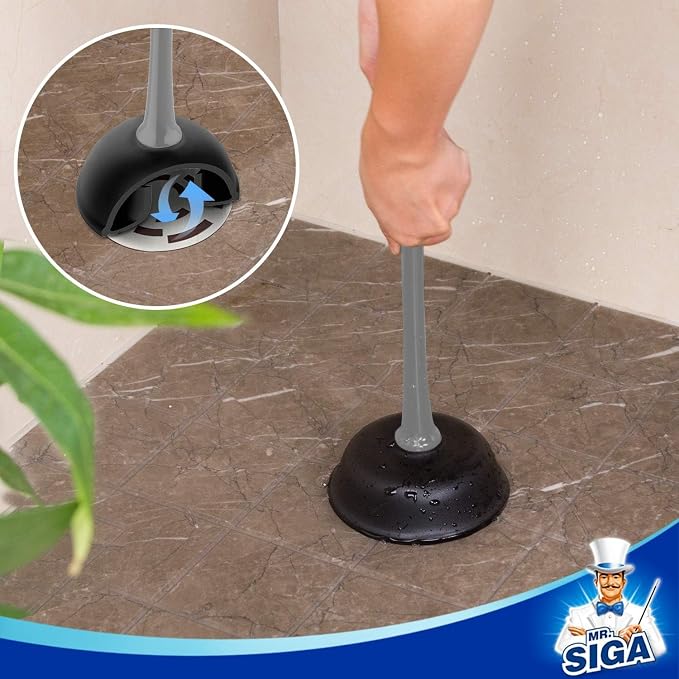 MR.SIGA Toilet Plunger and Brush Combo for Toilet Cleaning, Gray, 2 Set | Heavy duty toilet brush and plunger set, toilet bowl brush and plunger with holder