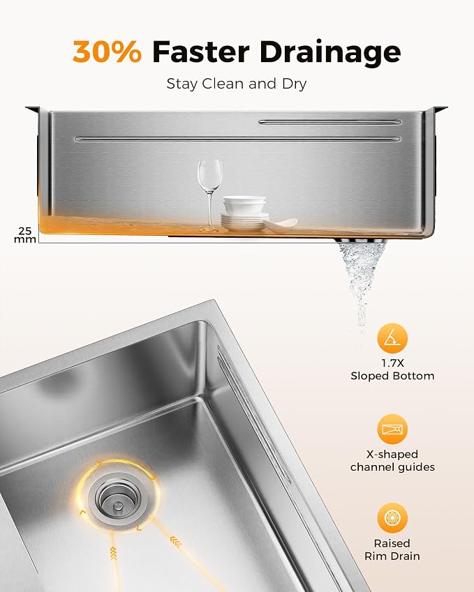 CAMMOO 33X22 Drop In Kitchen Sink, 304 Stainless Steel Workstation Sink | Pop-Up Drain, Workstation Sink, Upgraded Fast Drain, Topmount Single Bowl with Accessories, Foldable Grid for Easy Cleaning