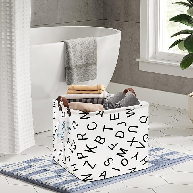 Square Storage Baskets Children Shelves Gift Toy Organizer Room Alphabet | Laundry Hamper Collapse Canvas with Handles for Organizing Home Kitchen Children Toys Office Closet Shelf