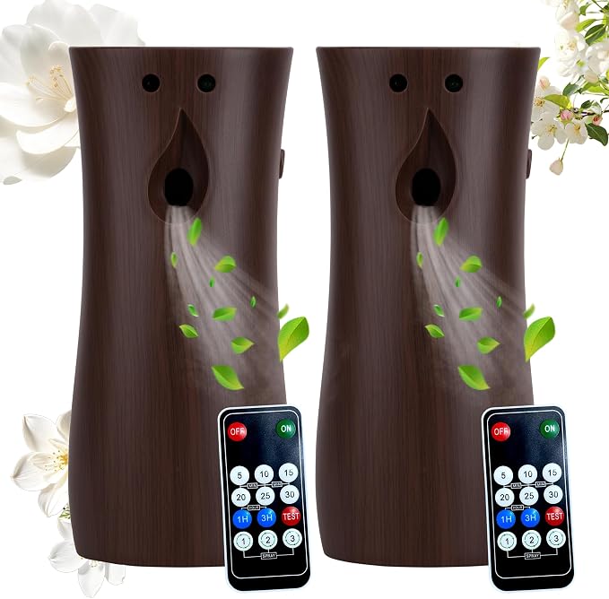 Automatic Air Freshener Spray Dispenser with Remote Control 2-Pack, Wood