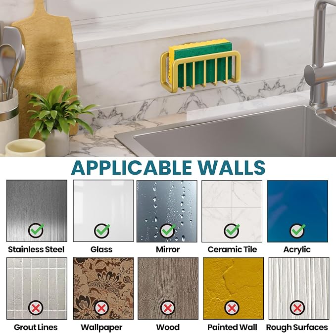 TAILI Rustproof Sponge Holder for Kitchen Sink with Suction Cup-Gold | Rustproof Aluminum Sink Caddy for Sponges, Brushes, Stoppers & Scrapers,Removable Ventilated Quick-dry Design, Holds Up 11lbs