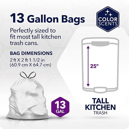 Color Scents 13 Gallon Kitchen Trash Bags Drawstring 100Ct Lavender Sage