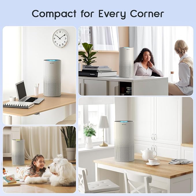 Afloia Air Purifier for Home Bedroom Large Room up to 1076 Sq Ft | 3-Stage Filter, 22dB Sleep Mode, 7 Color Light, 2/4/8H Timer, Kilo Grey