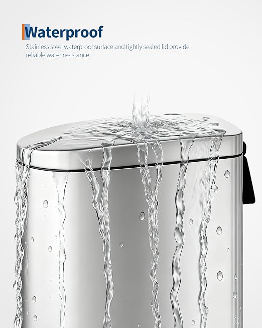 Garvee 13 gal / 50 L Stainless Steel Kitchen Trash Can with Lid, Slim Rustproof Garbage Can, Large Step-on Metal Trash Bin with Inner Bucket, Rear Handle, Soft Close Lid, Silver