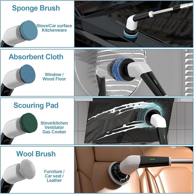 YKYI Electric Spin Scrubber Replacement Brush Heads 8 Pcs Set, Cordless Cleaning Brush Accessories for Bathroom Kitchen Shower Bathtub Tile Floor