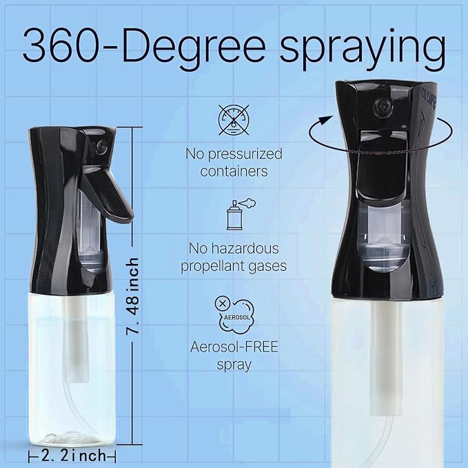 Home Spray Bottle for Hair (200ml/6.8oz 1Pack) - Black Continuous Empty Ultra Fine Plastic Water Mist Sprayer – For Hairstyling,Curly Hair,Cleaning, Salons, Plants, Essential Oil Scents