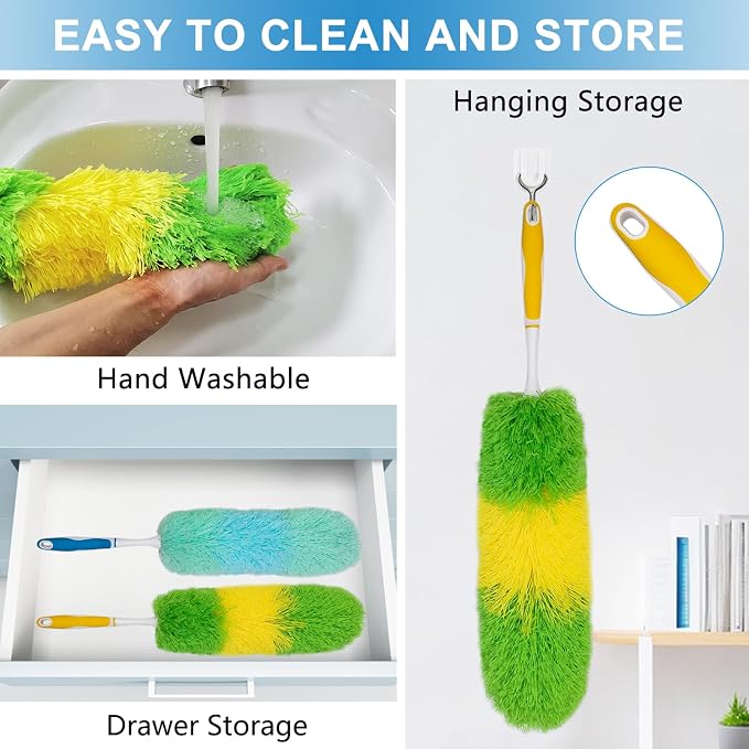 2 Pack 20-inch Microfiber Dusting Dusters with Non-Slip Handles and Bendable Microfiber Duster Heads, Perfect for Household Cleaning, Office Cleaning, and Car Cleaning, Feather Duster for Cleaning