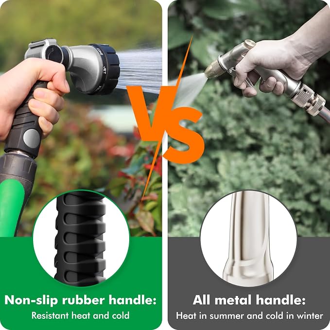 RESTMO Heavy Duty Hose Nozzle, Metal Garden Water Hose Sprayer | 7 Watering Patterns, Thumb Control, On Off Valve, Leak Proof Nozzle Sprayer for Watering Plants, Car & Pet Washing, Silver