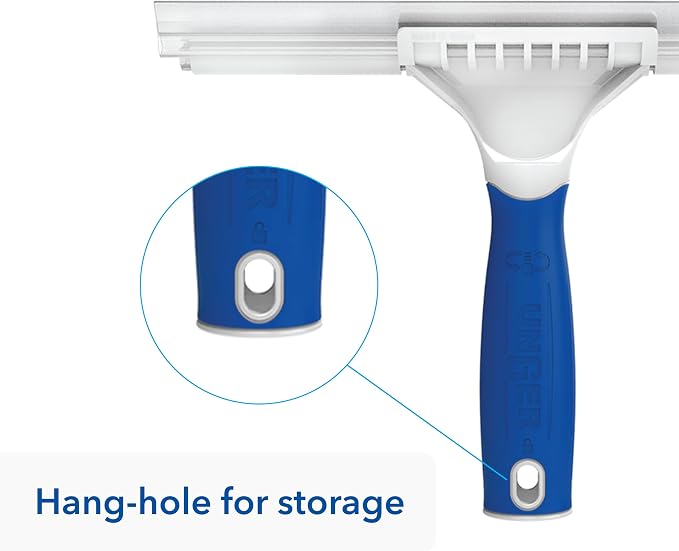 Unger Professional Connect and Clean 10” Glass and Tile Shower Squeegee, Compatible with Standard Threaded Pole, 2-in-1 Bathroom Cleaning Supplies, Cleaner for Showers and Mirrors, Streak-Free Results