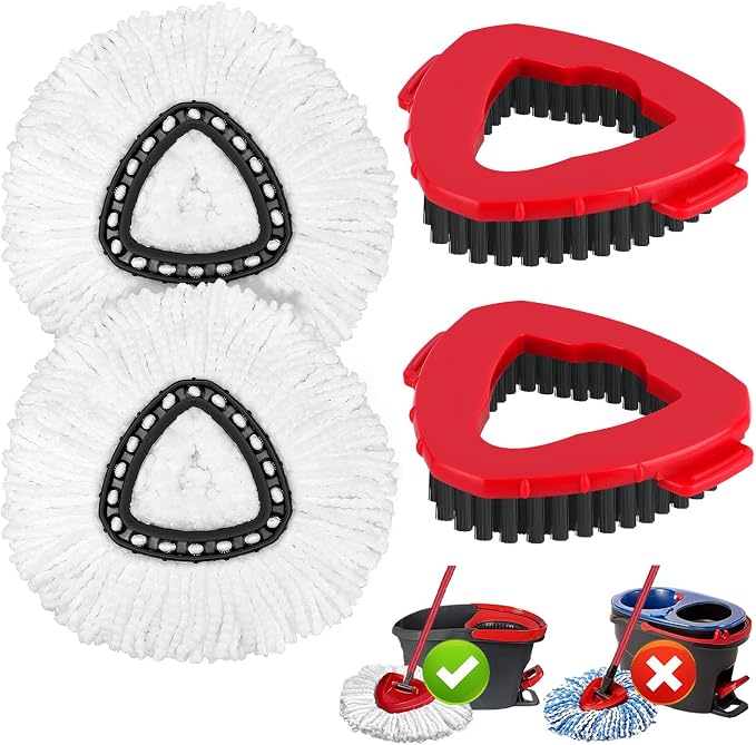 Mop Replacement Heads for O-Ceda Mop Replace Head EasyWrin Spin Mop Heads Replacements, Microfiber Spin Mops Refills, Easy Cleaning Replacement (White 2+Red 2)