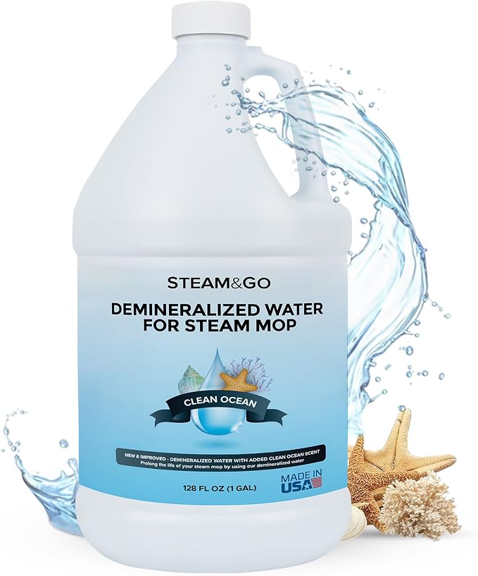 Steam & Go Demineralized Water for Steam Mop – Clean Ocean Scent, 128 fl oz (1 gal) | Scented Floor Cleaner Solution, Ready-to-Use, Compatible with Any Steam Cleaner | Mineral-Free, Ready-to-Use Floor & Garment Steamer Solution; Prevents Buildup, Suppo...