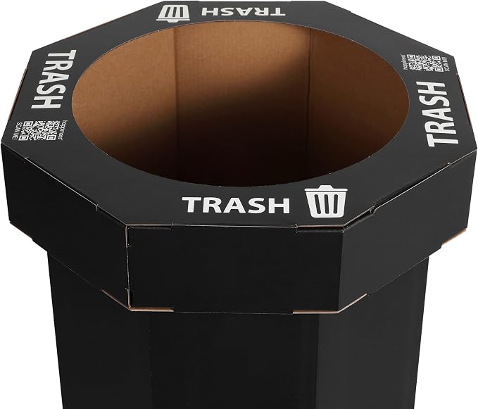 happimess Fleur 25 Gal Trash Can Bin, Charcoal Black, Set of 2 | Event Recycling, Traditional Classic Disposable Corrugated Cardboard, 32" Height, 16" Width, 16" Depth