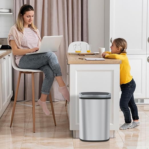 Kitchen Trash Can 13 Gallon Touchless Trash Bin with Lid,Stainless Steel | Automatic Motion Sensor Bathroom 50 Liter Trash Can ,Garbage Can Waterproof Garbage Bin Wastebasket for Toilet,Bedroom