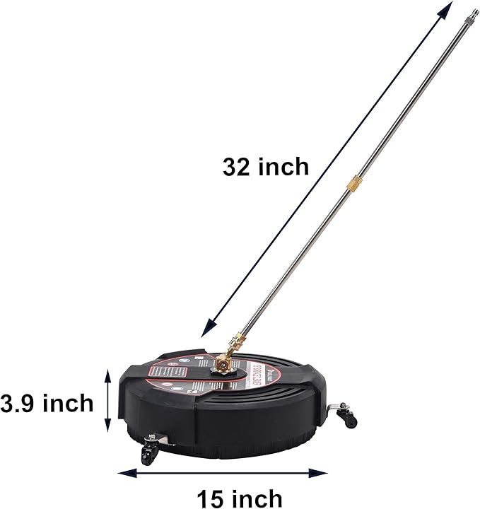 Tool Daily 15 Inch Pressure Washer Surface Cleaner with 3 Wheels | 2 Extension Wands, Surface Cleaner for Pressure Washer Attachment for Concrete, Driveway, Sidewalk, Patio, 3600 PSI