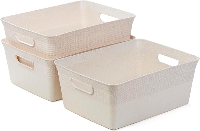 BINO | Plastic Storage Bins, 13 Liter - 3 Pack, Natural | THE BRAIDED COLLECTION | Plastic Bins for Organization | Woven Storage Baskets for Organizing | Pantry Shelf Organizer Basket Container Bin