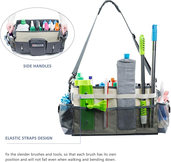 Large Cleaning Supplies Organizer-Cleaning Caddy Organizer With Handles & Shoulder Strap-Cleaning Bags for Cleaning Suppliers-Housekeepers Wearable Cleaning Tote Upgraded