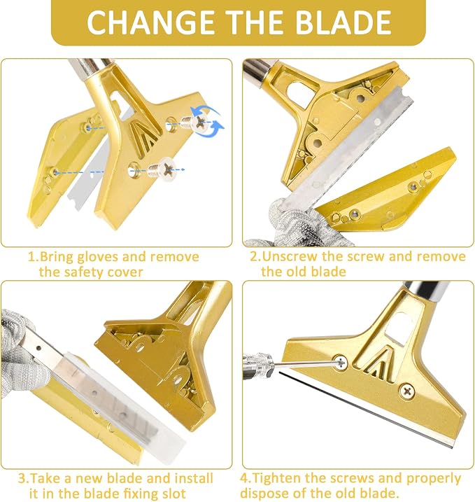 Razor Blade Scraper with 20 PCS Extra Blades and Gloves. | 4"Heavy-Duty Floor Scraper,Ideal for Cleaning Windows,Glass,Tiles,Wall,Labels,DIY Renovators,Professional Cleaners