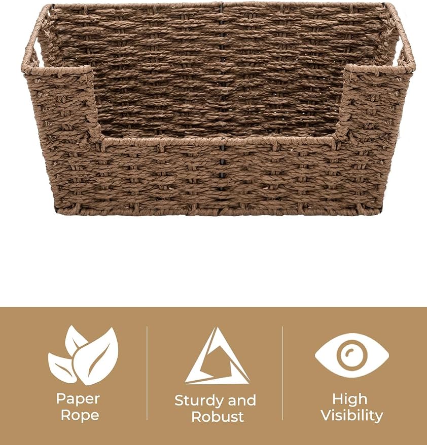 StorageWorks Pantry Baskets for Shelves, Wicker Baskets, Brown Paper Rope | Pantry Baskets for Patato and Onion Storage, Stackable Wicker Basket Organizer for Shelf, Woven Basket for Storage, 2-Pack