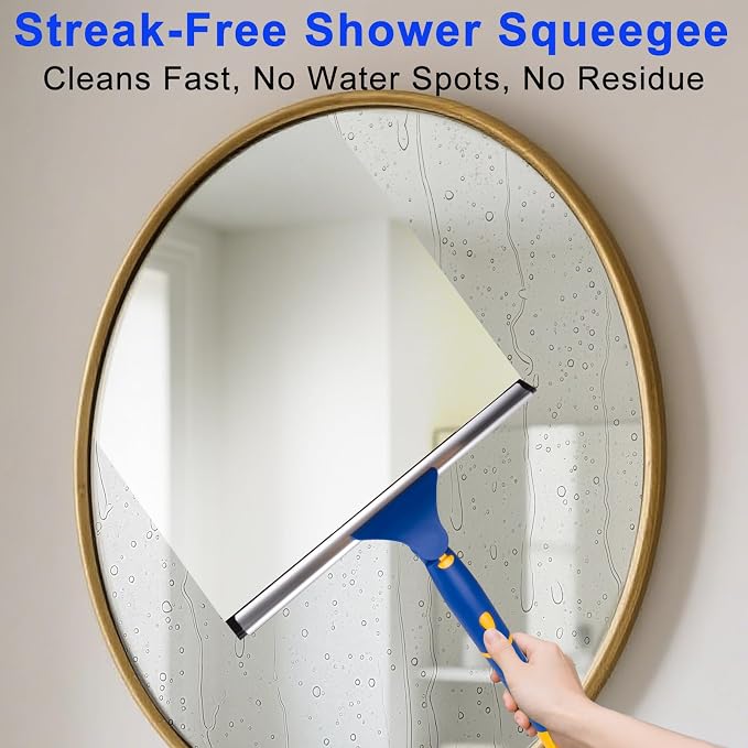 10" Swivel Window Cleaning Squeegee, All-Purpose Anti-Slip Window Squeegee with 2 Blades, Window Cleaner Tool Bathroom Squeegee for Shower Doors, Tile Shower Walls，Mirrors,Car Windshields