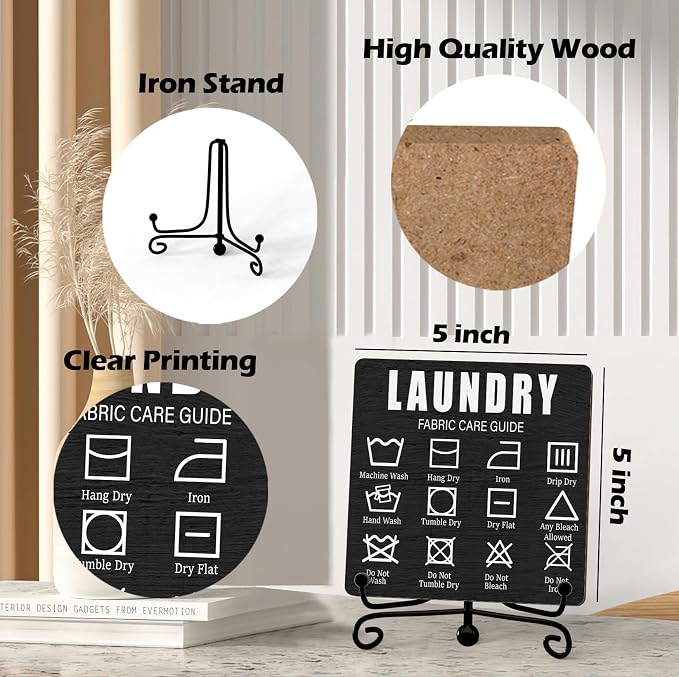 Laundry Room Sign, Washing Room Desk Decor, Laundry Fabric Care Guide Sign, Farmhouse Shelf Decor, 05