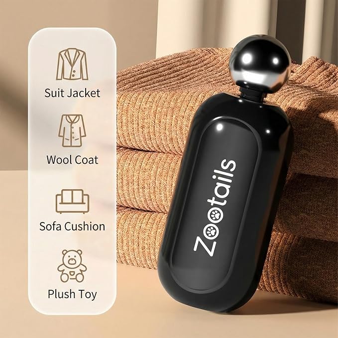[Zootails] 2-in-1 Portable Lint Roller & Fabric Shaver – Reusable Gel Sticky Picker & Retractable Metal Scraper – Washable Travel Lint Remover for Clothes, Pet Hair, Sweater Pilling (Black)