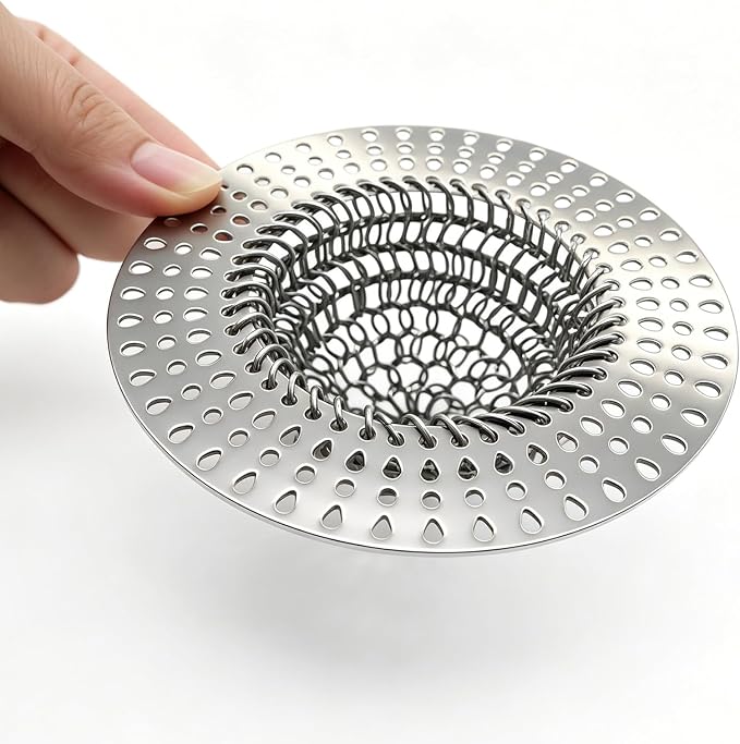 MAISHI 304 Stainless Steel Kitchen Sink Drain Strainer with Cleaning Brush, Flexible Mesh Sink Plug & Self-Cleaning Drain Basket, Reversible Anti-Clogging Kitchen Strainer for Sink (4.25 Inch)