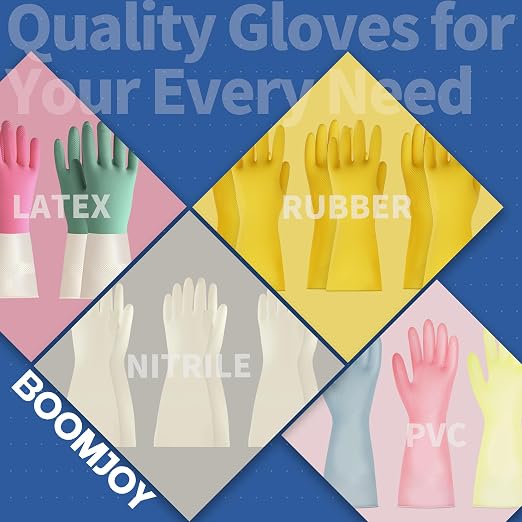 BOOMJOY Nitrile Cleaning Gloves, Heavy Duty Dishwashing Gloves, Reusable Large Gloves for Kitchen, Bathroom, Gardening, Working, Pet Care - Pink & Purple & Green, 3 Pairs, Size L