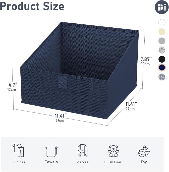DIMJ Closet Storage Bins 8 Pack - Fabric Trapezoid Organizer Bin, Foldable Storage Baskets for Shelves, Closet Shelf Organizer, Clothing Storage Box for Toys, Books, Towel, Clothes,Navy Blue