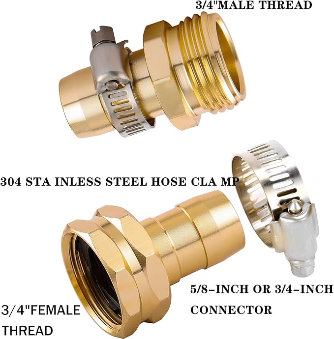 Garden Hose Repair Connector Kit, Fit for 3/4" or 5/8" Garden Hose Fitting | 3 Set Male and Female Hose Adapter, Water Hose Repair Kit with Clamps