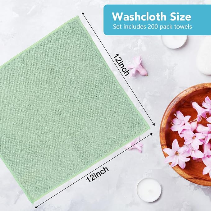 Orighty Washcloths Bulk, 200 Pack Microfiber Face Towels, 12x12 Inch | Highly Absorbent & Soft Feel, Multi-Purpose Wash Cloths & Hand Towels for Bathroom, Hotel, Spa, and Gym