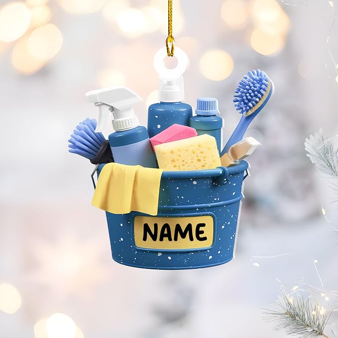 Personalized Cleaning Tools Ornament, Custom Housekeeping Christmas Tree Decoration, Holiday Keepsake Gift for Cleaners, Janitors, Pressure Washers, Housekeepers, Maids and Cleaning Lovers (HKP1)