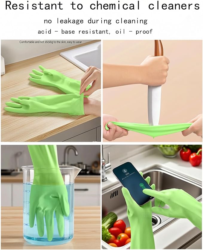3 Pairs Dishwashing Gloves for Women, Soft Skin-Friendly Rubber Kitchen Gloves for Dish Washing & Cleaning