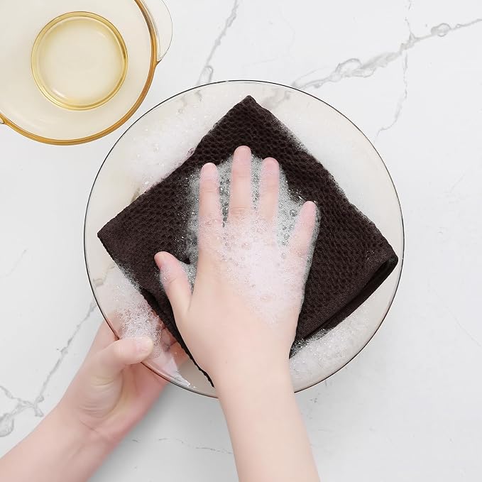 Homaxy 100% Cotton Waffle Weave Kitchen Dish Cloths 6-Pack, Dark Brown | 12 x 12 Inches, Ultra Soft Absorbent Dish Towels, Quick Drying Dish Rags with Hanging Loop